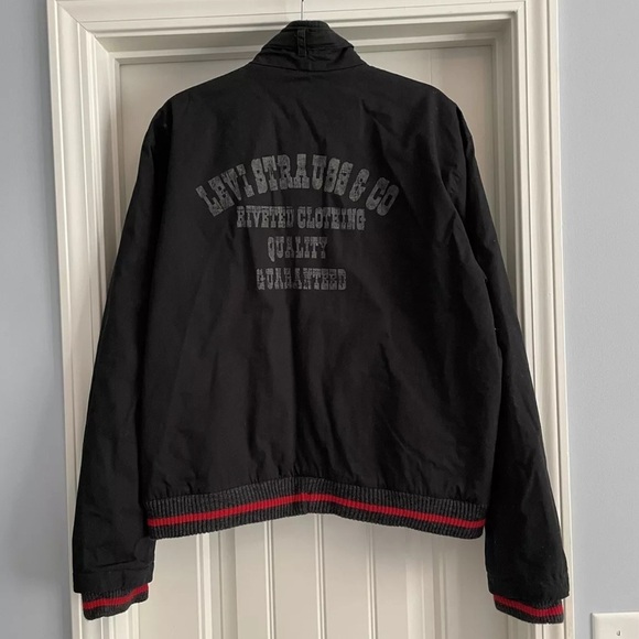 Levi Strauss Large Red Tab Black Bomber Jacket ~ Levi’s Graphic Motorcycle Y2K - Picture 2 of 9